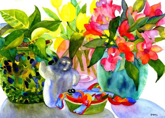 Frog, Flowers and Inuit Sculpture